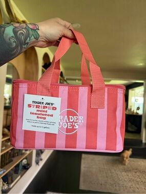NWT Pink & Coral Striped Insulated Trader Joe’s Mini Tote